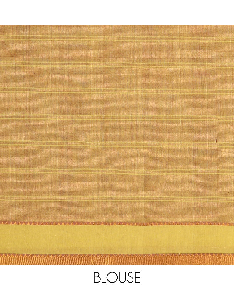 Red checked mangalagiri cotton saree with contrast striped border & checked pallu