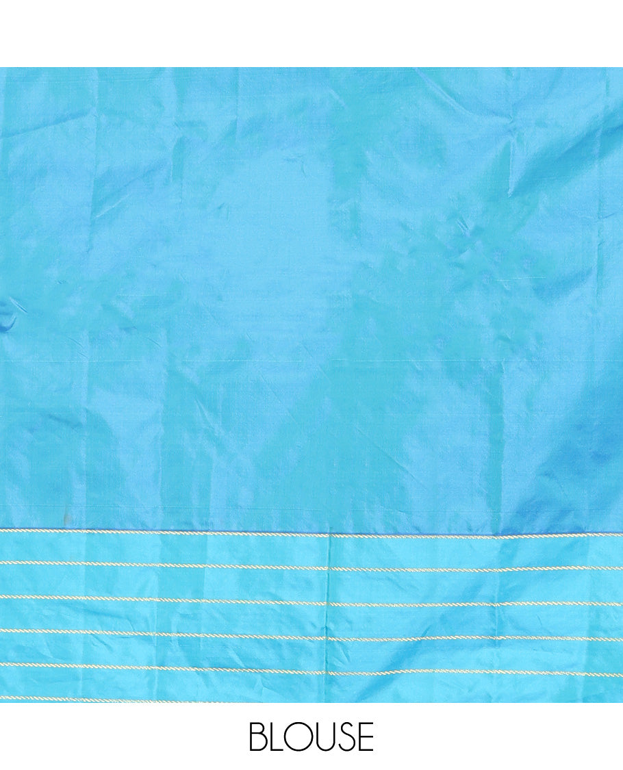 Pink Aarani Silk Saree, Enriched with Zari Micro-Checked Design All Over Its Body, Complemented by a Contrast Zari Stripes Border, Pallu of Stripes, and Paired with a Contrast Blouse