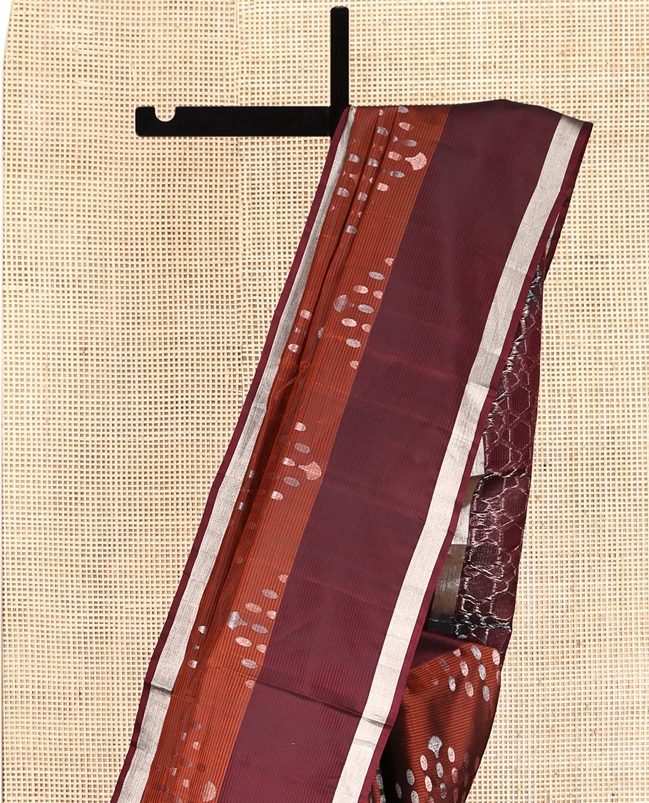 Rust Mayuri Lite Silk Mix Saree, Subtly Sparkled with Zari Buttas, Contrast Border, Pallu of Geometric Designs, and a Contrast Blouse