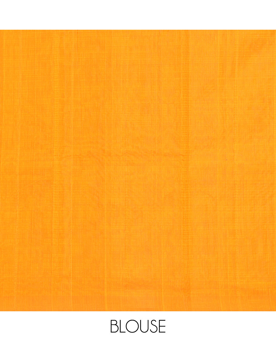Borderless Orange Silk Cotton Saree, Steeped with Zari Stripes and Buttas, Diagonally Striped Pallu, and a Matching Blouse