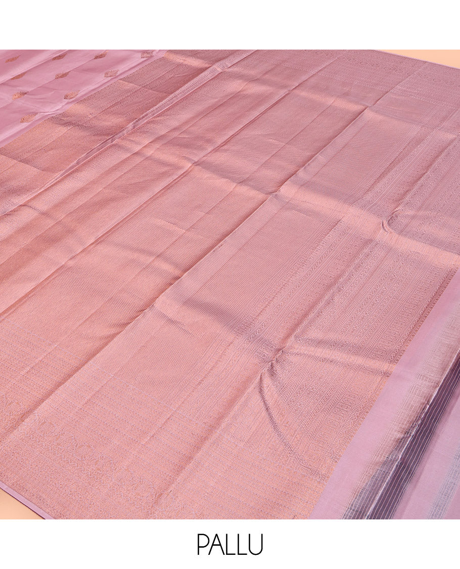 Pink Kanchipuram Silk Saree, Crafted with Zari Buttas All Over Its Body, Highlighted by a Zari Border of Traditional Designs, Intricately Designed Pallu, and Paired with a Matching Blouse