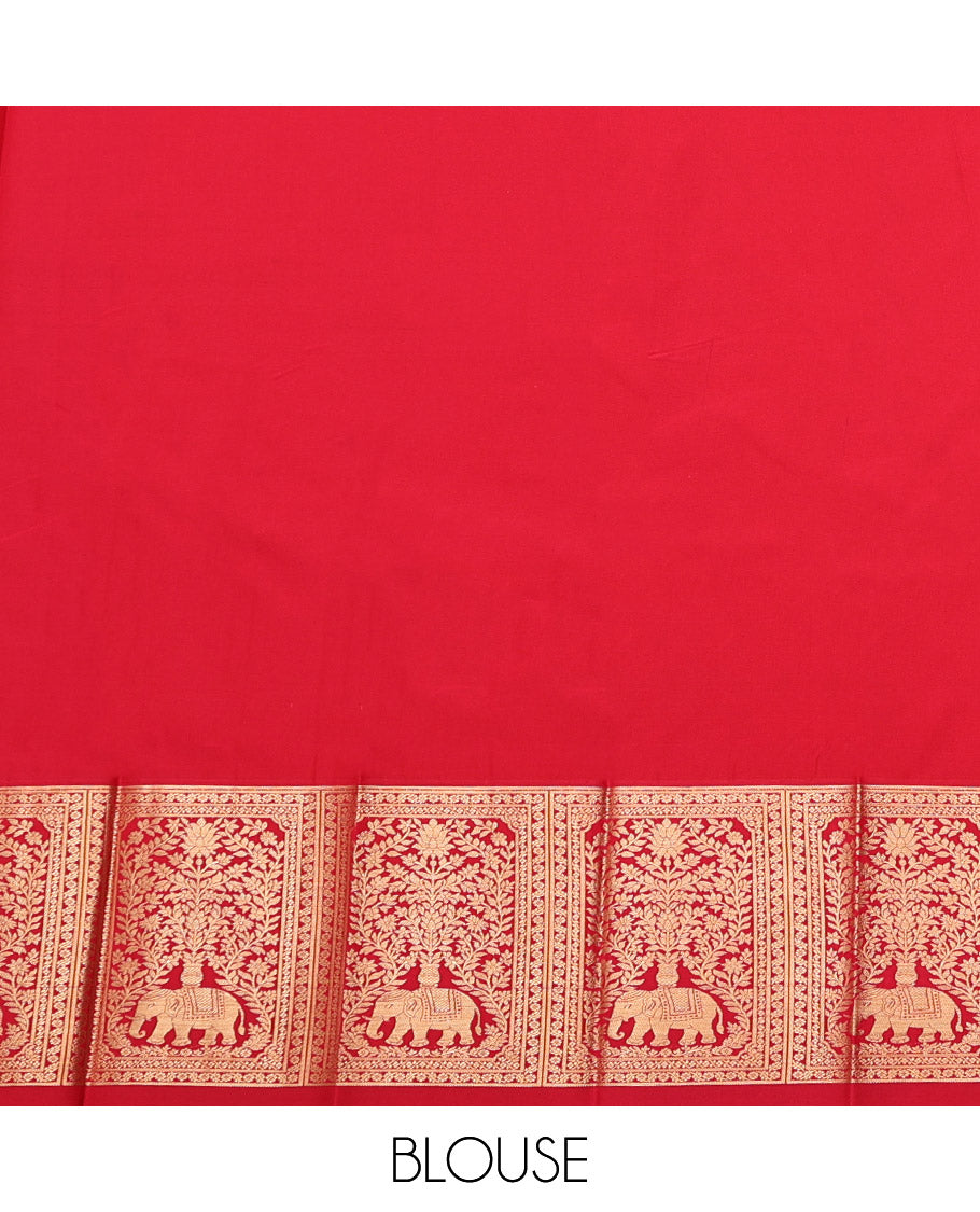 Violet Budget Silk Saree, Ornamented with Peacock-Chakram Buttas and Stripes, Complemented by a Contrast Traditional Zari Border, Grand Pallu, and a Contrast Blouse