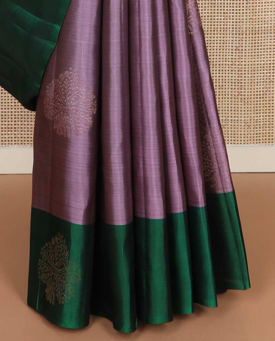 Pink zari buttas silk mix saree, contrast tree buttas border & zari-rich floral-geometric pallu