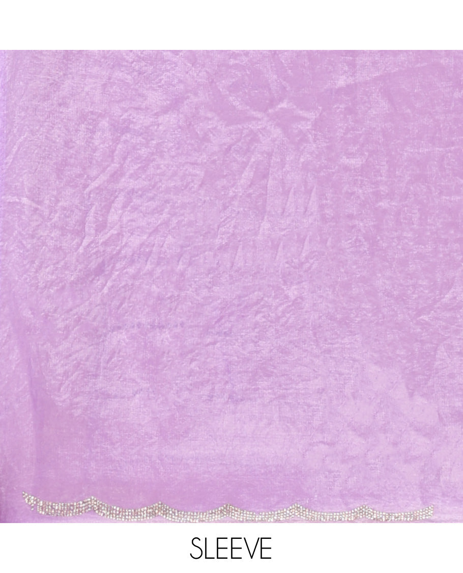 Lavender Designer Saree, Beautified with Stone Lines All Over Its Body, Highlighted by Scallop Stone Work Border, and Paired with a Matching Blouse
