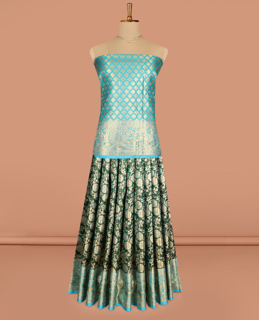 Green Pure Silk Pavadai Material Set