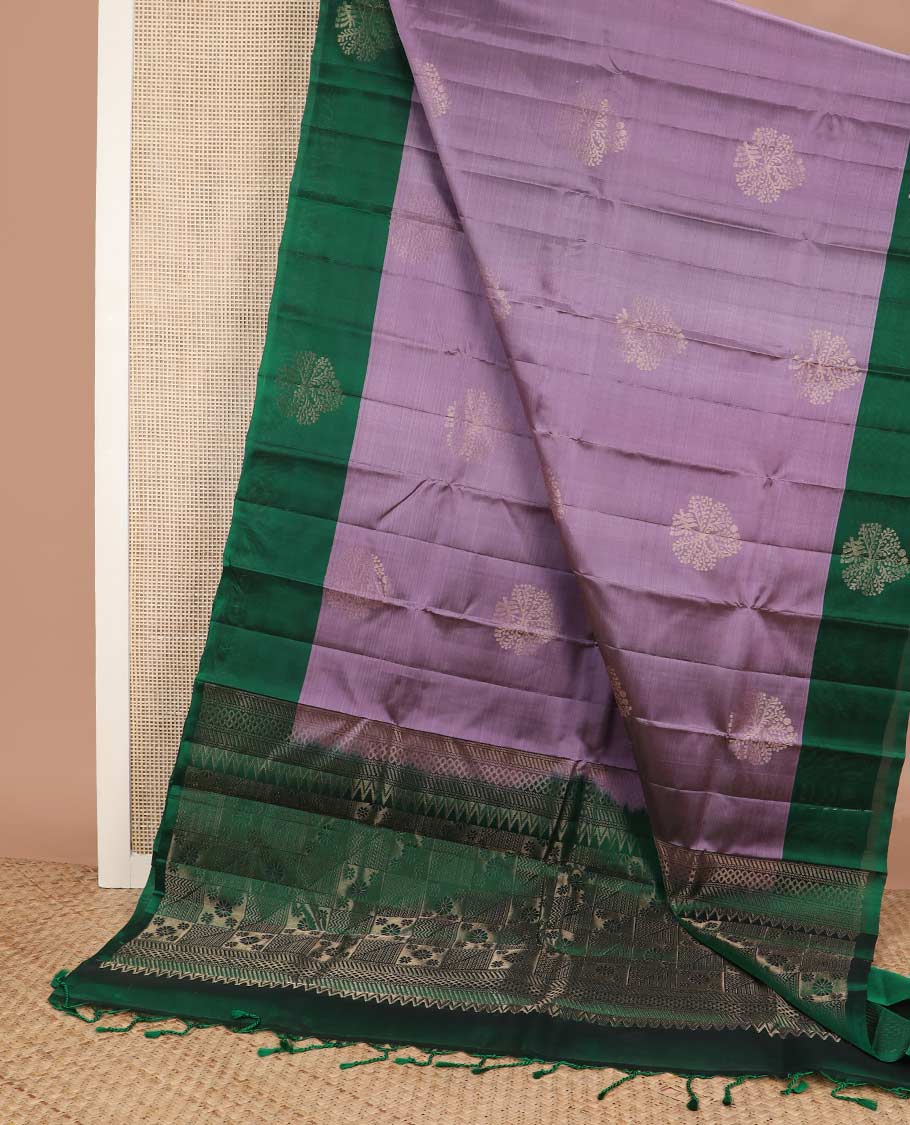 Pink zari buttas silk mix saree, contrast tree buttas border & zari-rich floral-geometric pallu