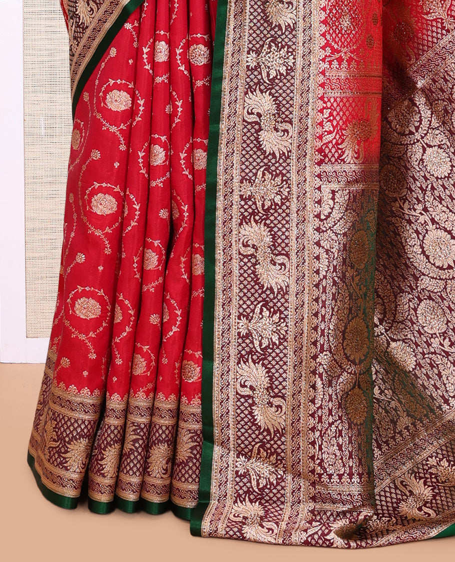 Red Semi-Banaras Nylon Saree