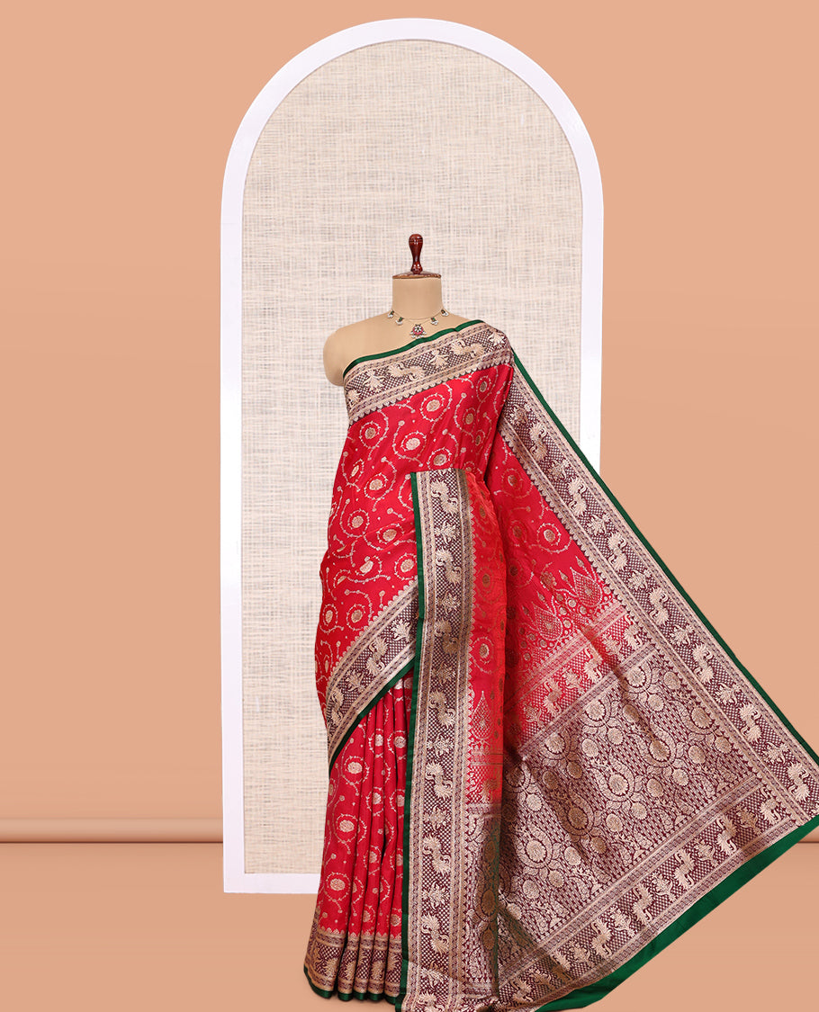 Red Semi-Banaras Nylon Saree
