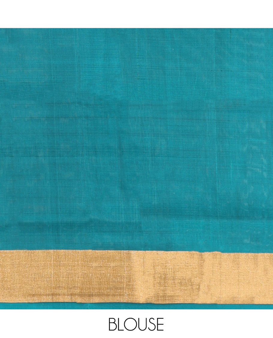 Green Mayuri Lite Silk Mix Saree, Subtly Sparkled with Zari Buttas on Its Body, Complemented by a Contrast Bavanji Border, a Contrast Pallu of Intricate Designs, and Paired with a Contrast Blouse