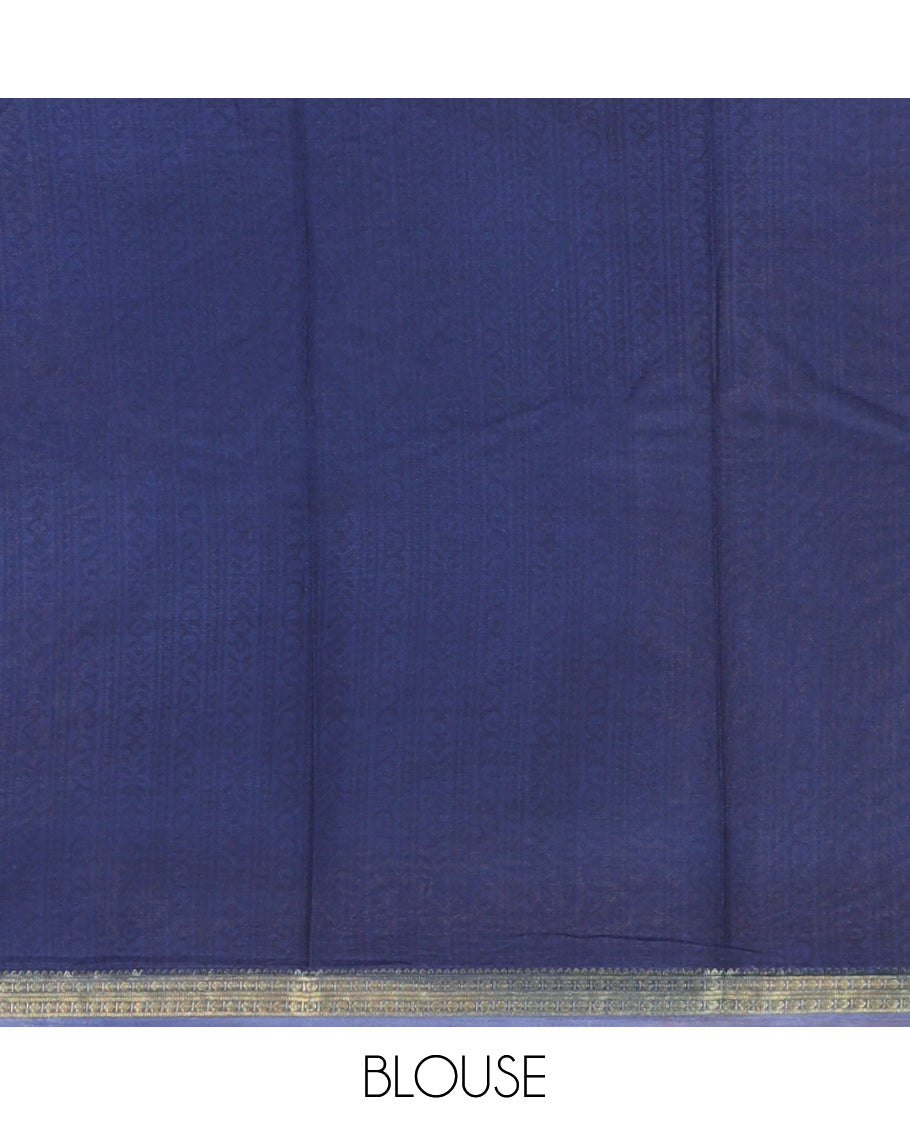 Blue Printed Silk Saree, Bedecked with Floral Vine Print, a Traditional Border, Floral Pallu, Matching Blouse