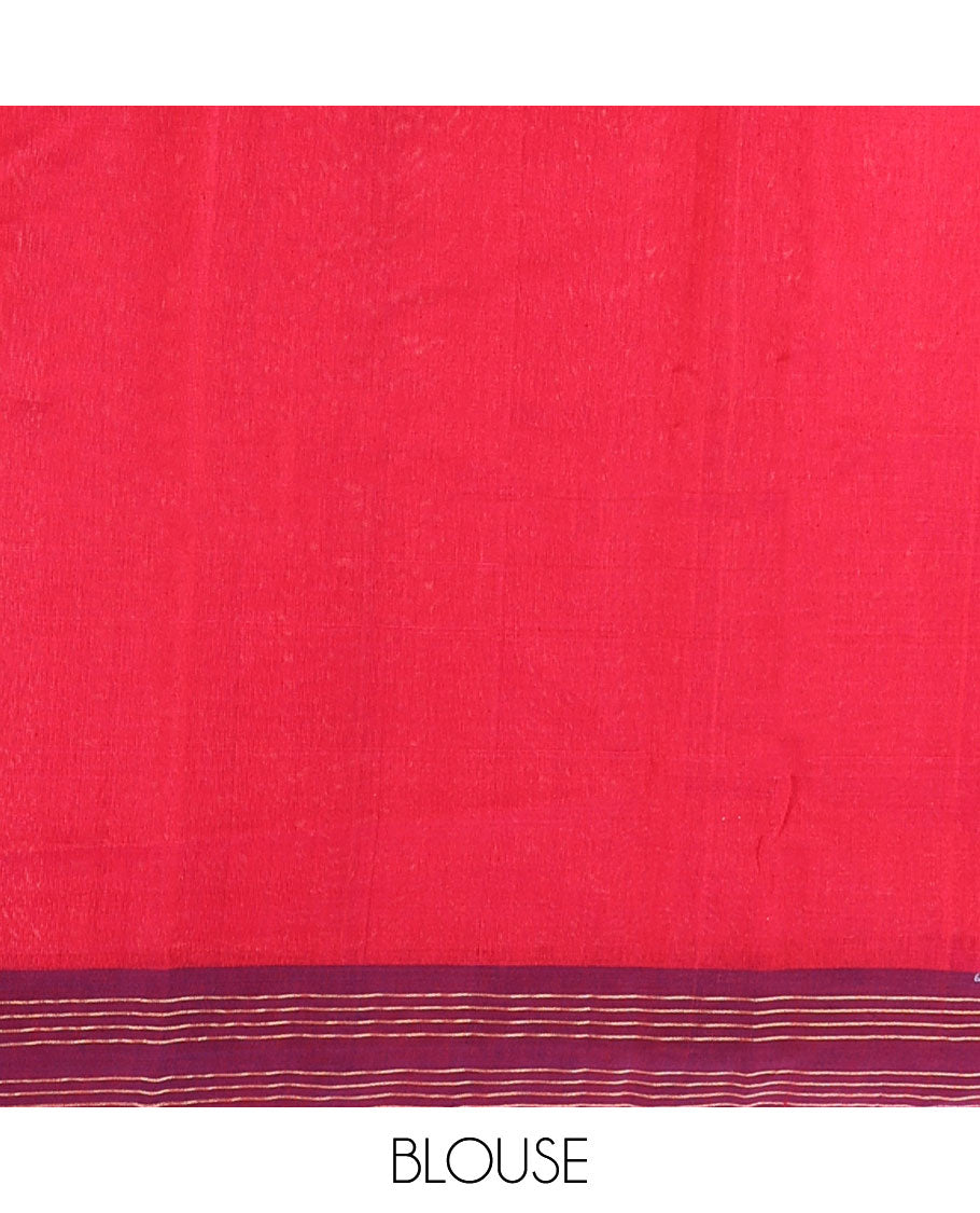 Red motifs chanderi cotton saree with contrast traditional zari design border & floral design pallu