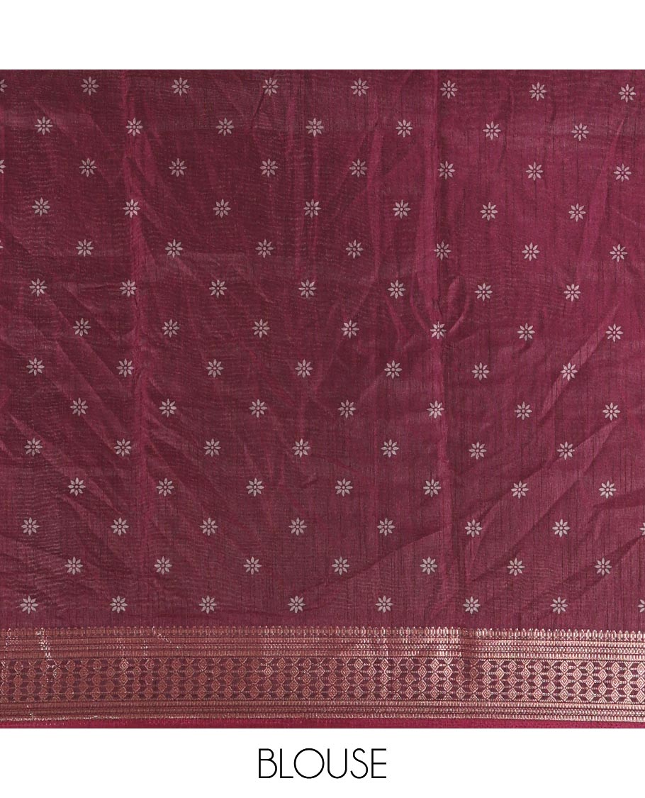 Wine Dola Silk Saree, Subtly Sparkled with Chevron Stripes on Its Body, Highlighted by Traditional Zari Design Border, Intricately Designed Pallu, and Paired with a Matching Blouse
