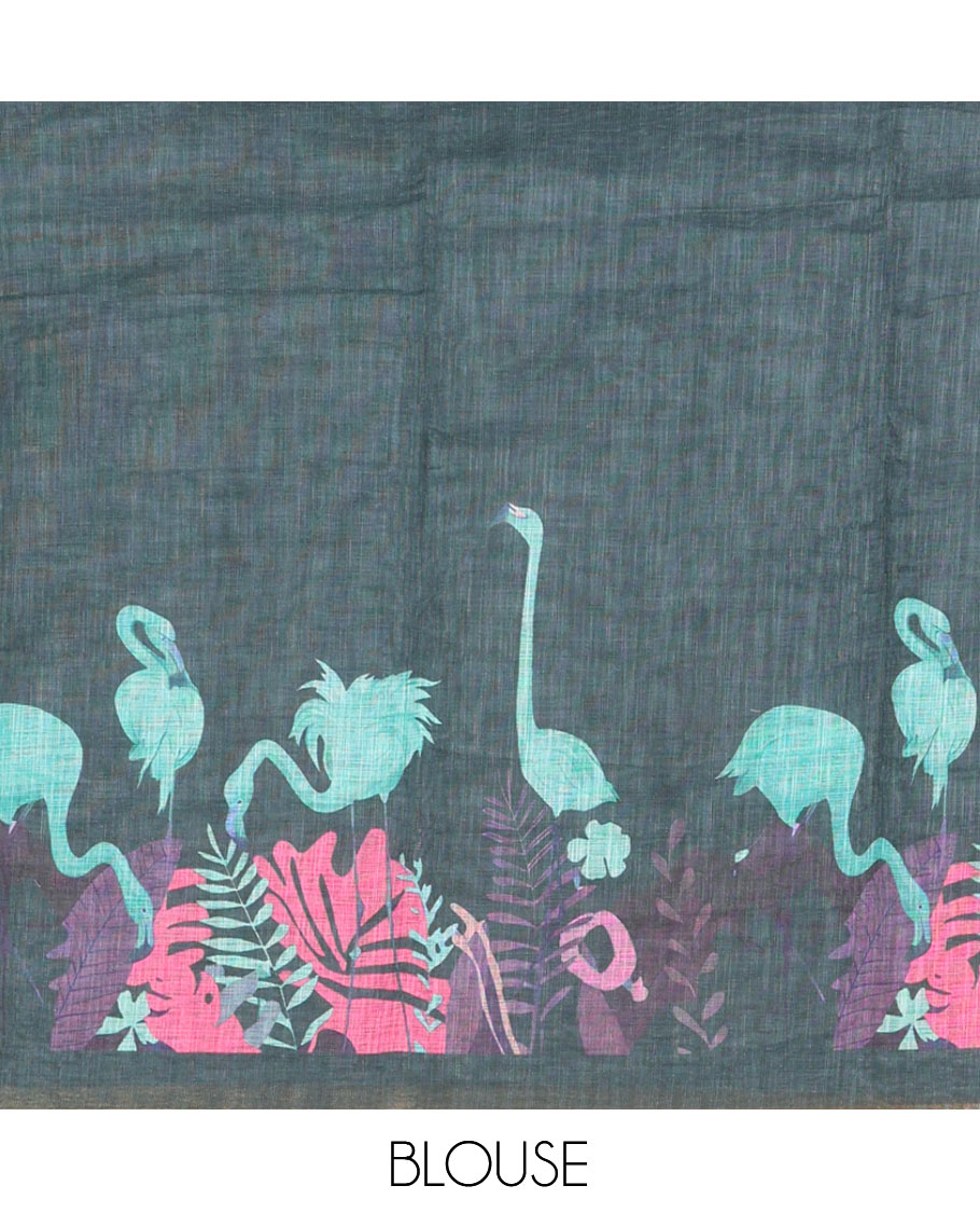 Blue Plain Linen Cotton Saree