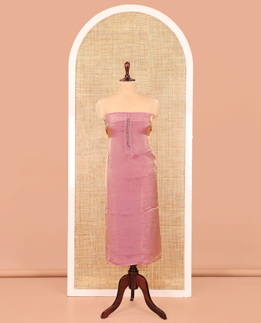 Dusky Lavender Fendi Organza Material Chudidar Fetaures Pom-Pom-Neckline Top, Plain Bottom, and Scallop Embroidered Dupatta