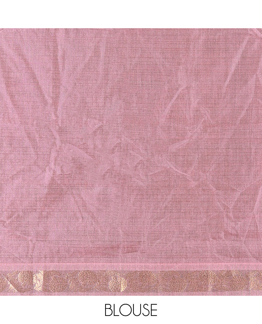 Brown Kanchipuram Budget Silk Saree, Spotlighted with Zari Checks All Over Its Body, Complemented by a Contrast Floral Creeper Design Zari Border, Pallu Steeped with Floral Designs, and Paired with a Contrast Blouse