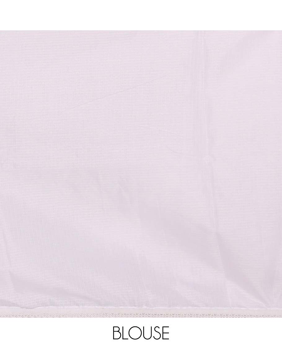 White Kota checks saree with red color floral motifs thread embroidery, lace border & plain & lace border white blouse