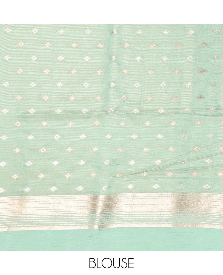 Blue striped semi-banaras dola silk saree with self zari border & intricate zari design pallu