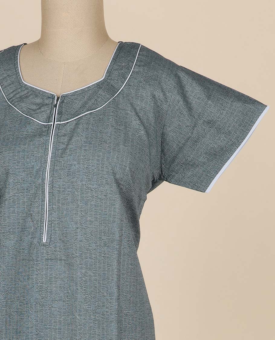 Grey geometric design printed & square neck cotton half sleeve nighty