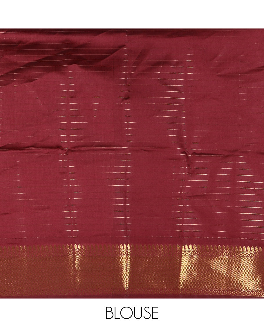 Maroon zari checked semi-kathan silk saree, traditional zari border, zari-rich pallu, and a matching blouse