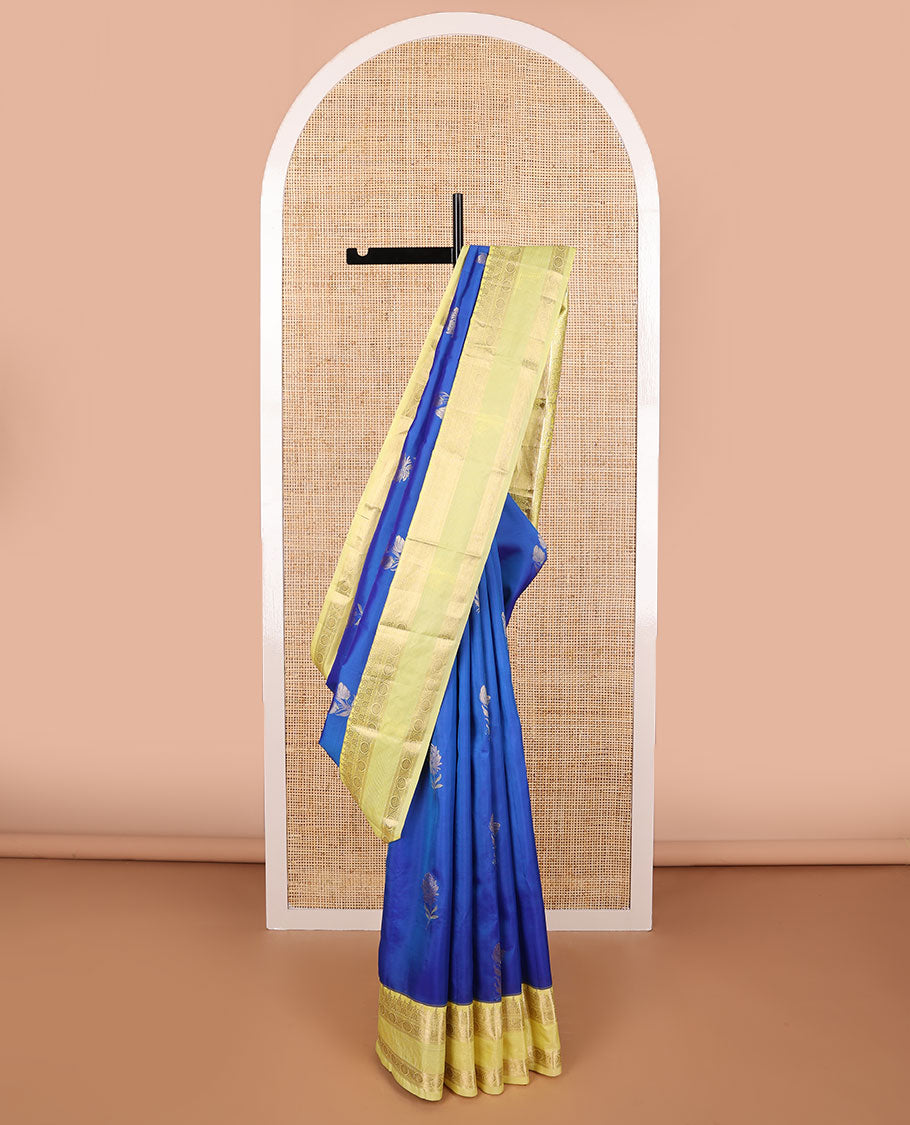 Blue flower buttas vasundhara elite silk saree with contrast intricate zari design border & floral design pallu
