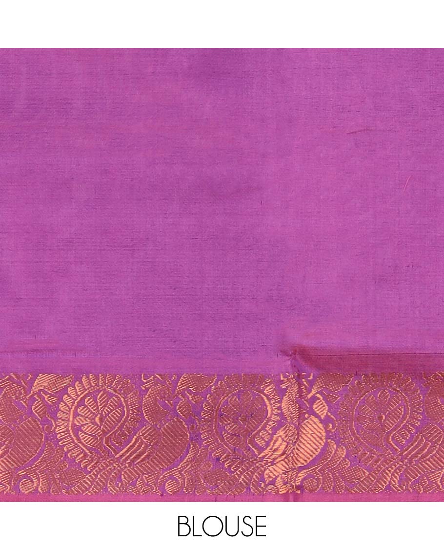 Green floral motifs banana pith saree with contrast zari border & striped , floral motifs pallu