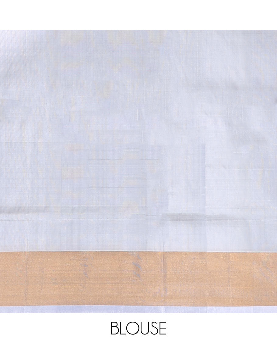 Grey buttas uppada silk saree with contrast zig zag striped border & pallu of intricate design