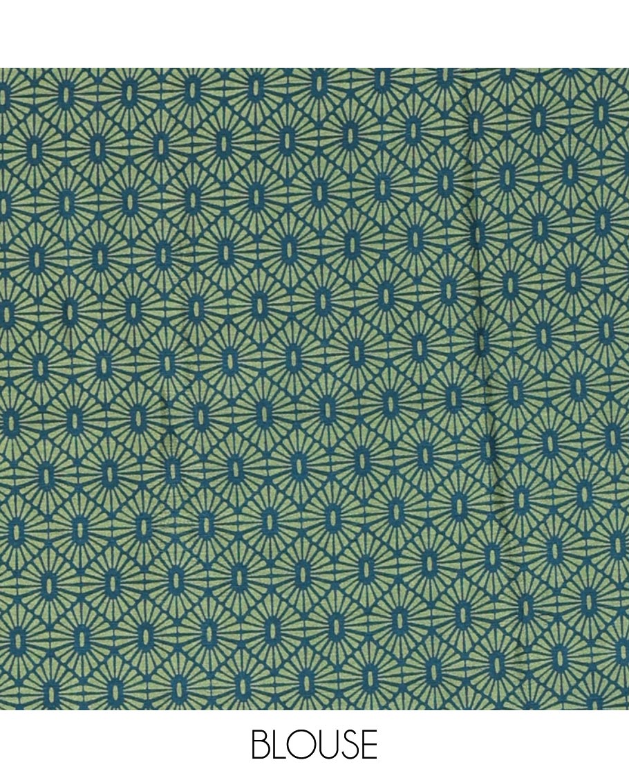 Ramar blue plain design turkey crepe saree, triangle motif printed border, leaf-like shape printed pallu & printed blouse