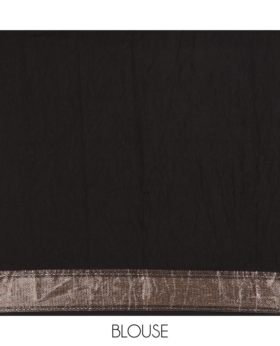 White sunflower floral printed assam cotton saree, zari border of traditional motifs, striped pallu, and contrast blouse