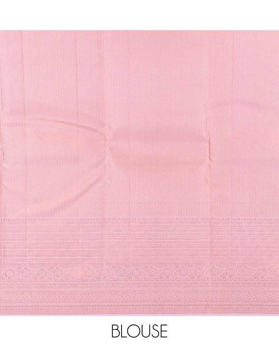 Pink Kanchipuram Silk Saree, Crafted with Zari Buttas All Over Its Body, Highlighted by a Zari Border of Traditional Designs, Intricately Designed Pallu, and Paired with a Matching Blouse