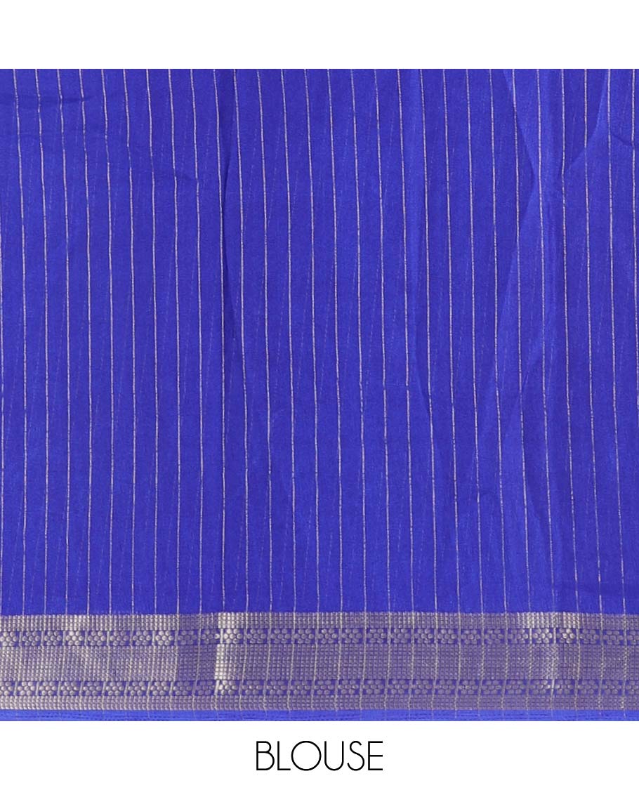 Rama vertically striped moss chiffon saree with contrast traditional zari design borders, striped pallu, and a contrast blouse