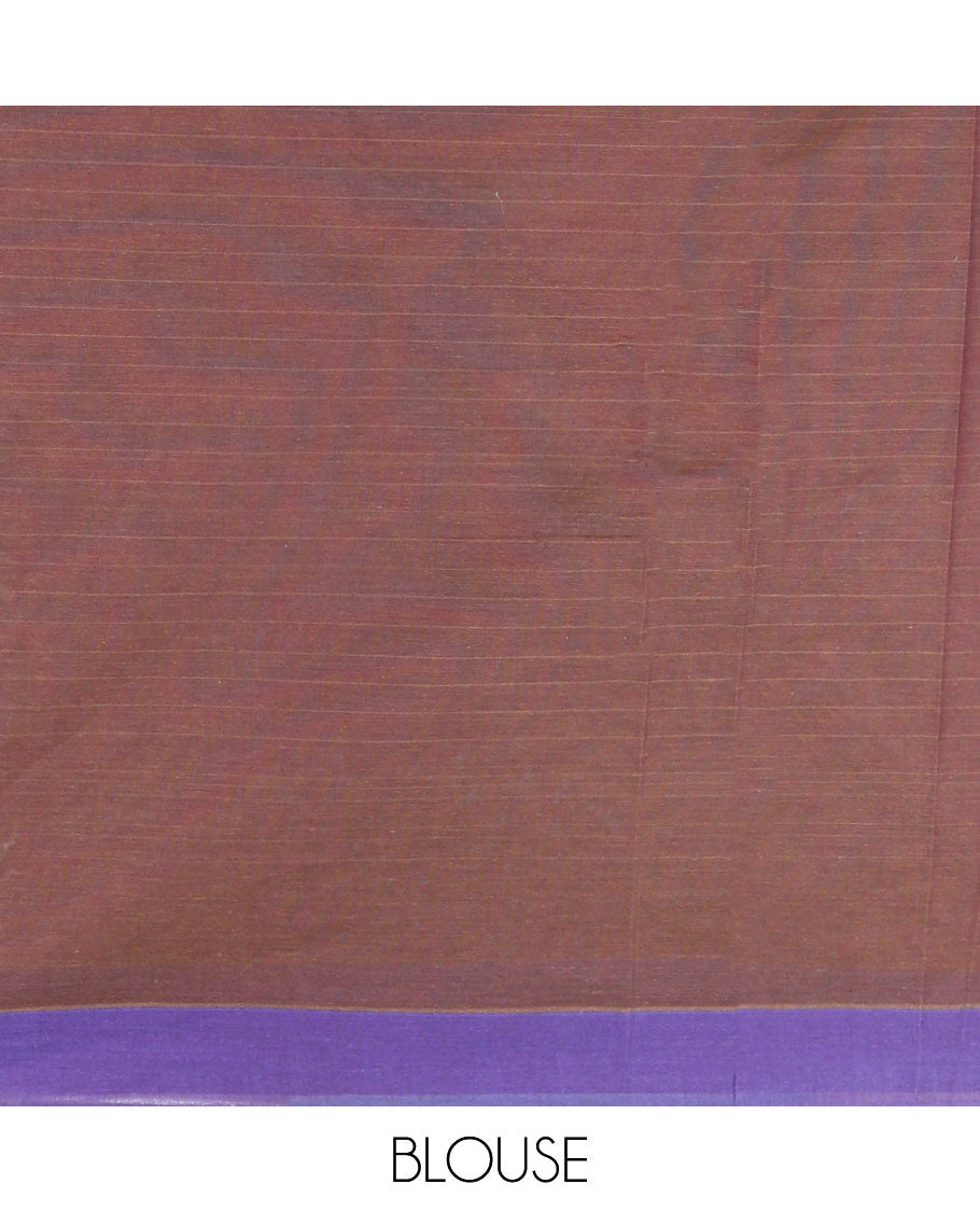 Brown checked, floral design coimbatore cotton saree with contrast border & floral design pallu