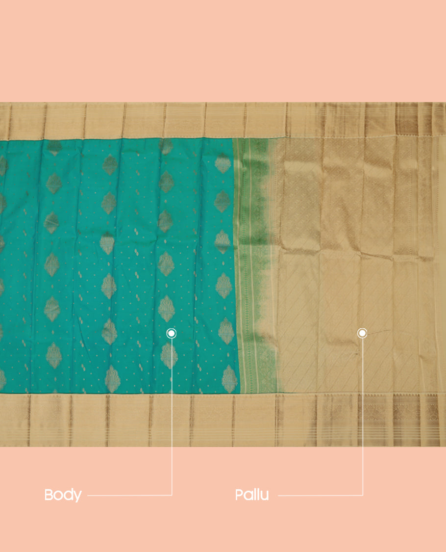 Blue Budget Silk Saree, Enthralled with Zari Buttas, a Contrast Traditional Zari Border, Grand Pallu, and a Contrast Blouse