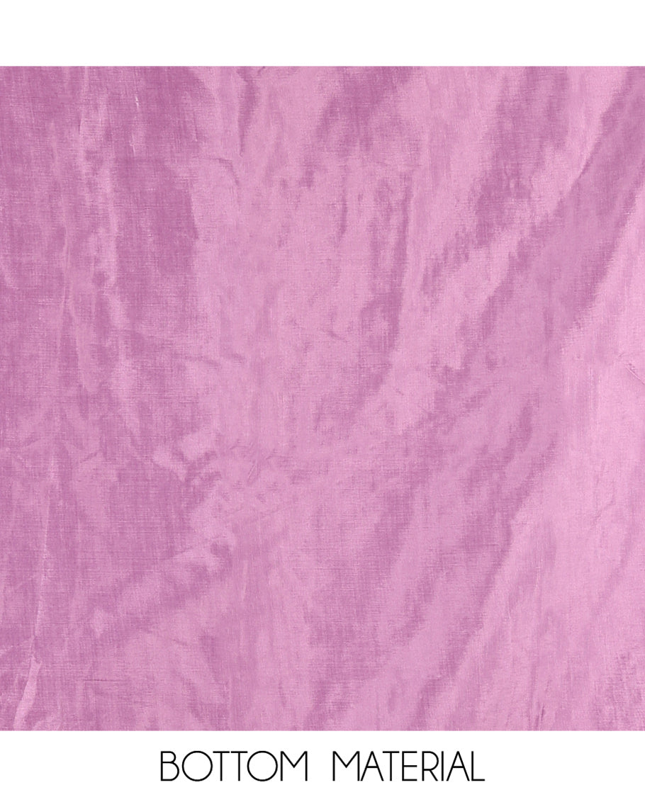 Dusky Lavender Fendi Organza Material Chudidar Fetaures Pom-Pom-Neckline Top, Plain Bottom, and Scallop Embroidered Dupatta