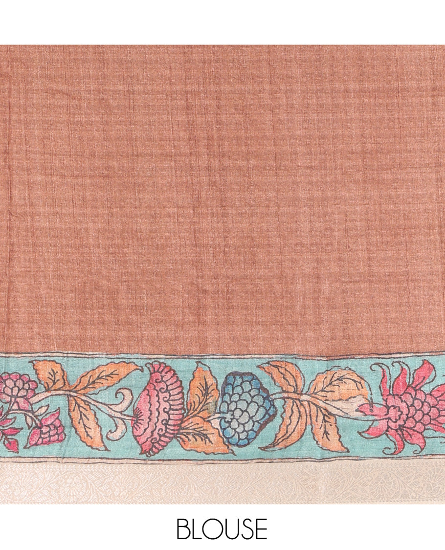 Lavender Kalamkari Printed Fancy Tussar Saree