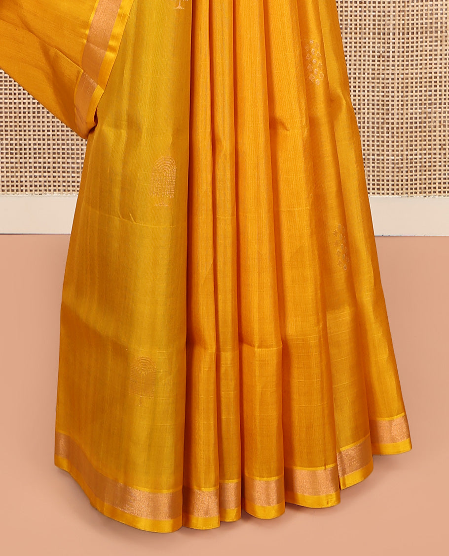Mustard Mayuri Soft Silk Saree, Subtly Sparkled with Buttas, a Zari Border, Contrast Zari Design Pallu, and a Contrast Blouse