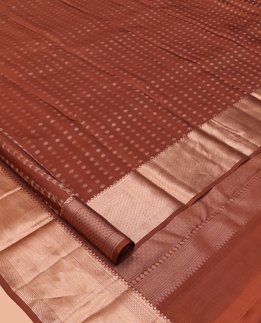 Brown Vasundhara Lite Silk Mix Saree, Bedecked with Zari Buttas, a Traditional Zari Border, Grand Jaal Pallu, and a Matching Blouse