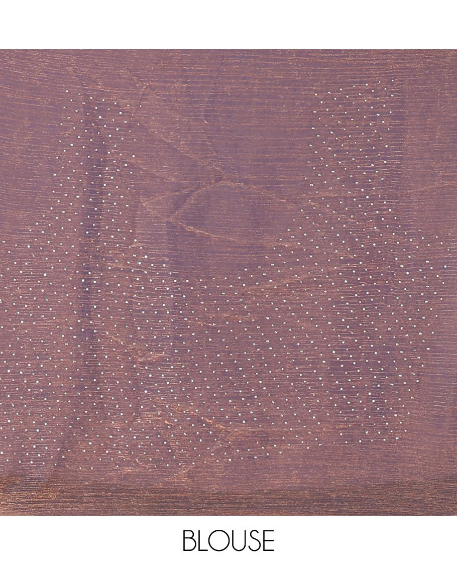 Lavender full-plain Fendi chiffon saree, scallop butterfly-style Swarovski stone work border & stone work matching blouse