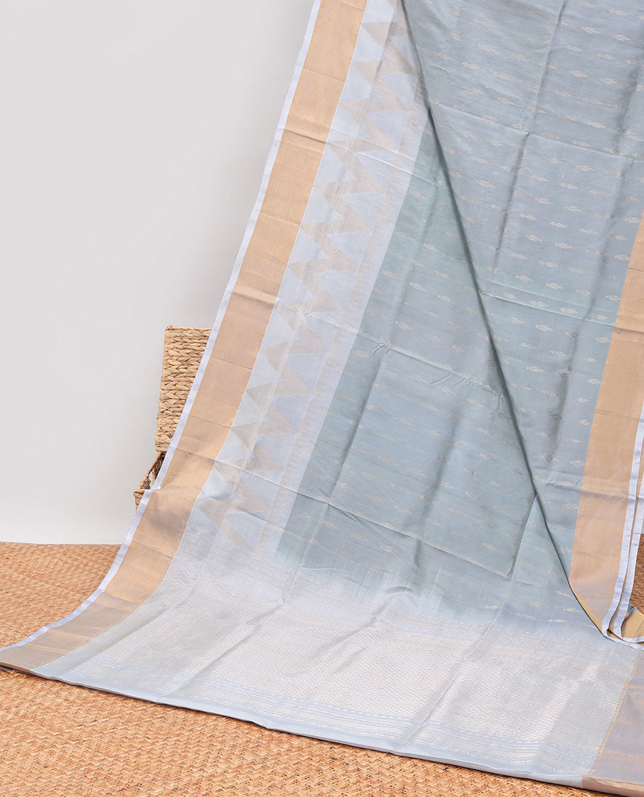 Grey buttas uppada silk saree with contrast zig zag striped border & pallu of intricate design