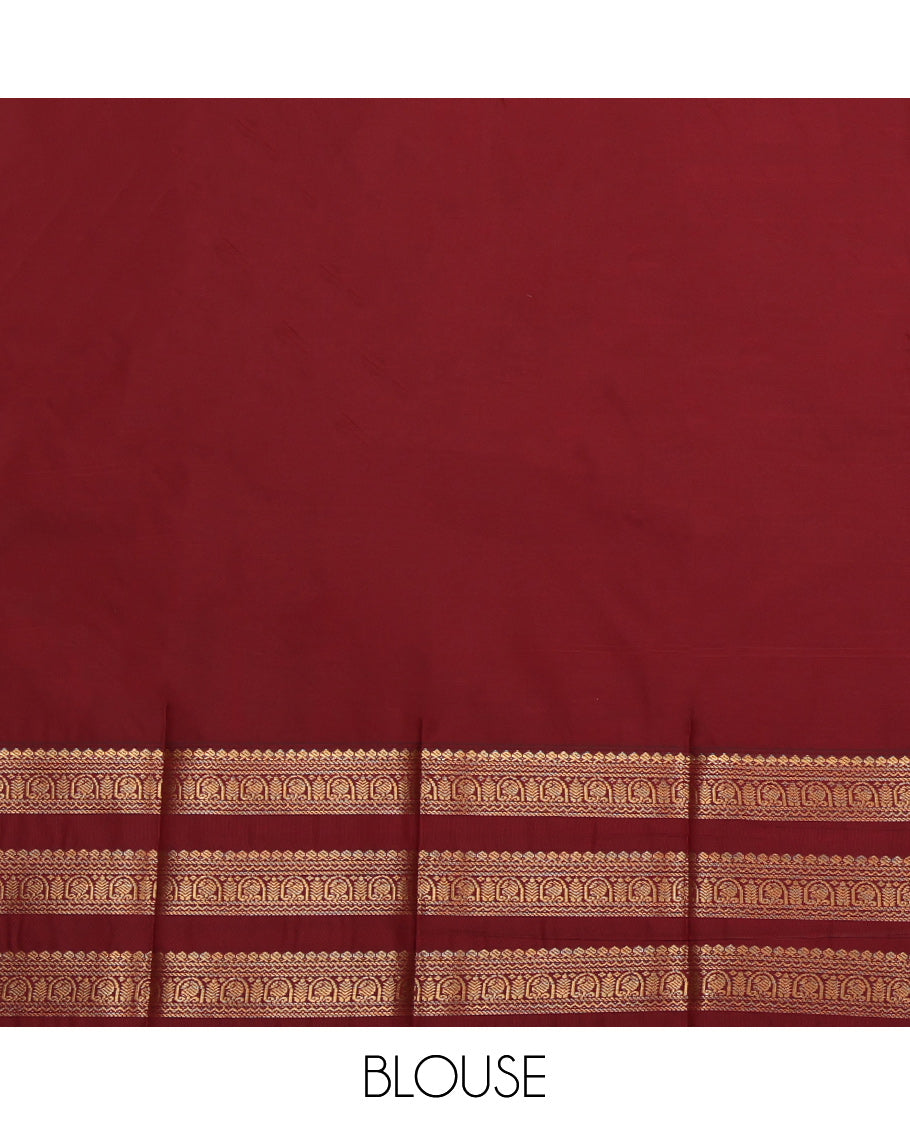 Green Budget Silk Saree, Detailed with Zari Buttas, a Contrast Traditional Zari Border, Intricate Pallu, and a Contrast Blouse