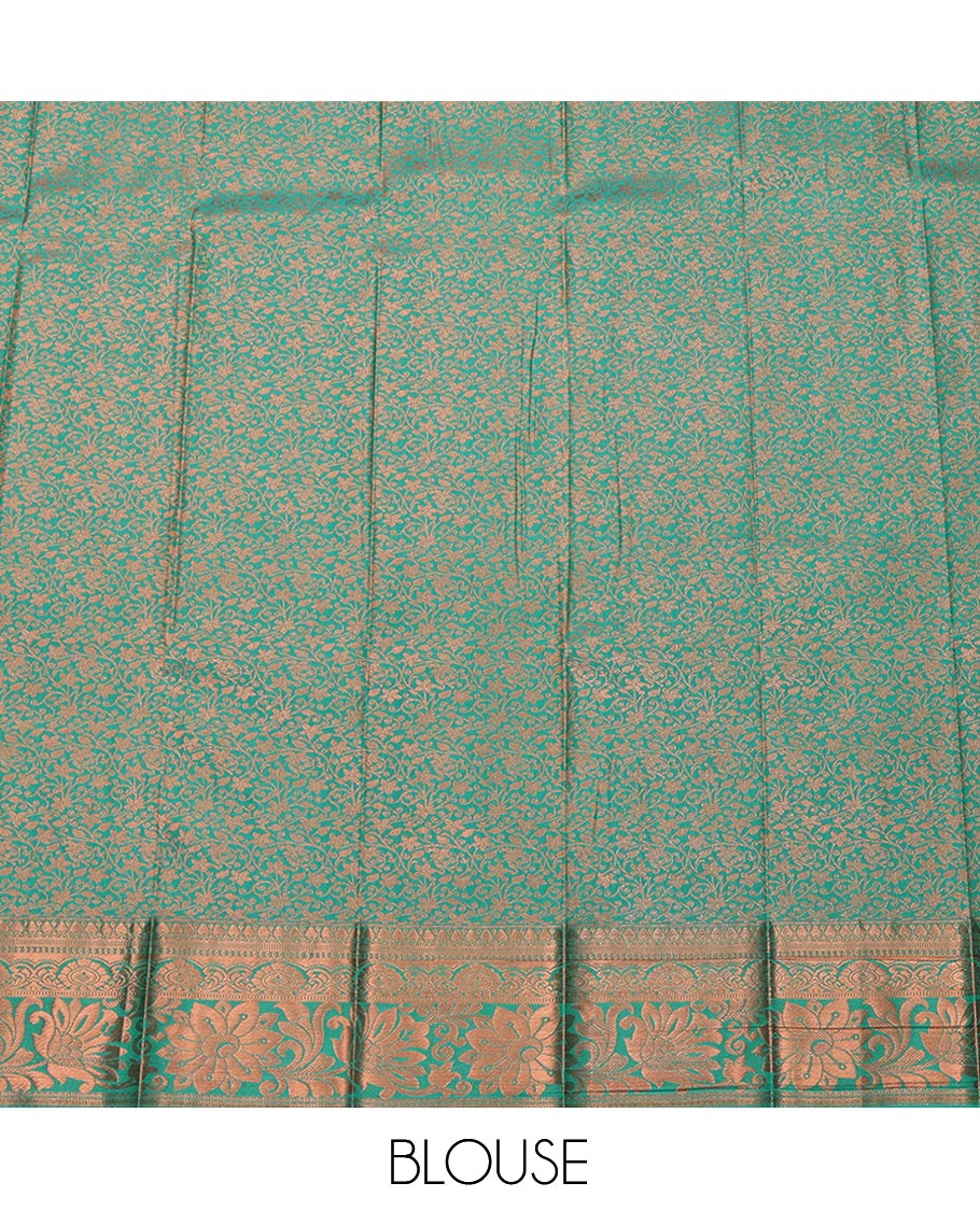 Pink Budget Silk Saree, Detailed with Jacquard Design, Complemented by a Contrast Floral Creeper Zari Border, Grand Pallu, and a Contrast Blouse