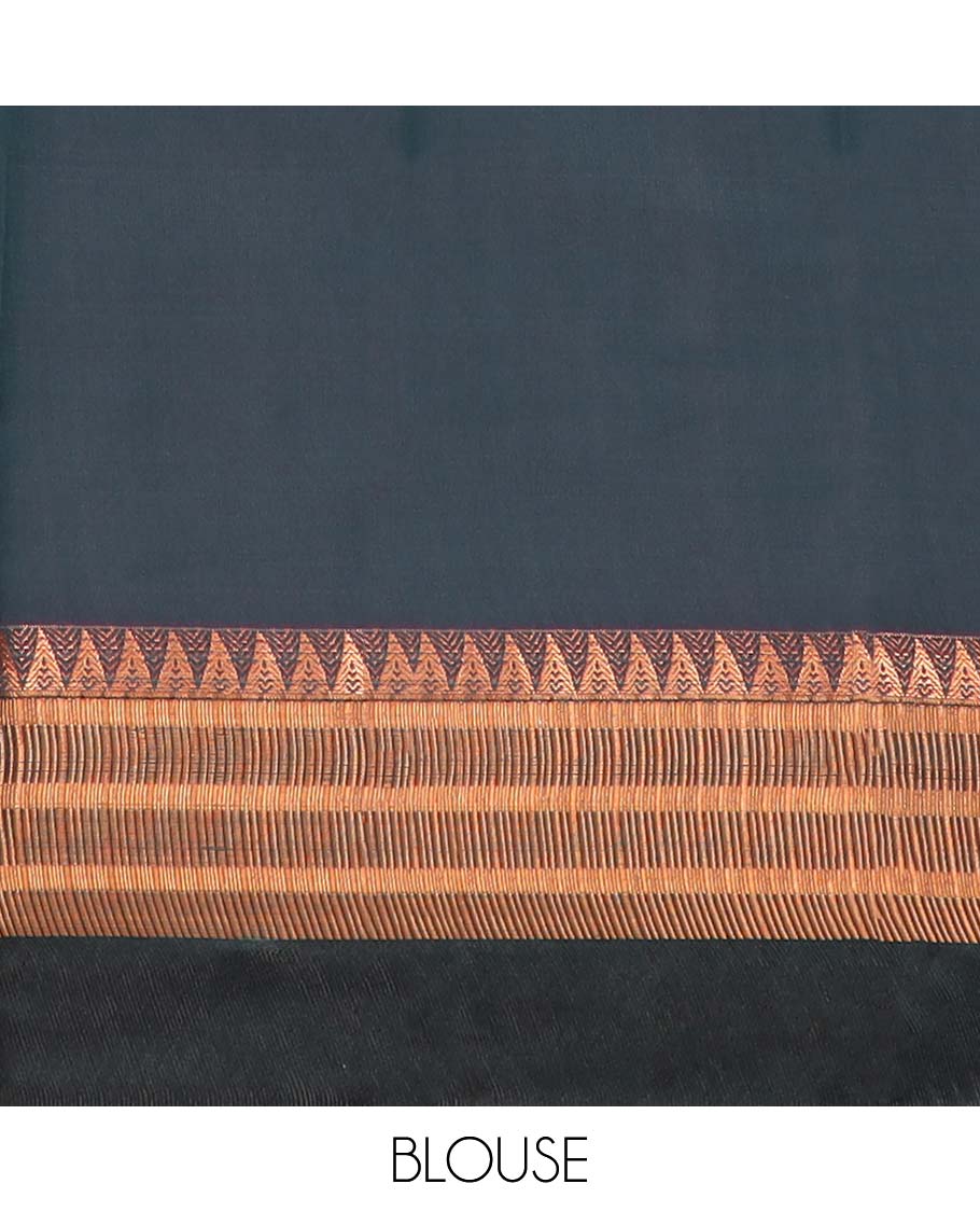 Purple striped kora cotton saree with contrast temple border & intrcate zari design pallu