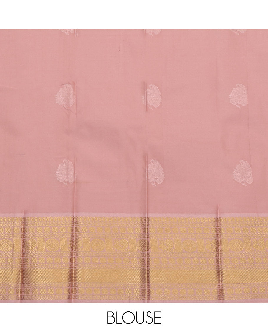 Green Budget Silk Saree, Spotlighted with Zari Buttas, Complemented by Contrast Traditional Border, Grand Pallu and a Contrast Blouse