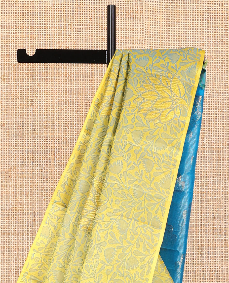 Borderless Light green floral design kancheepuram silk saree with floral design pallu