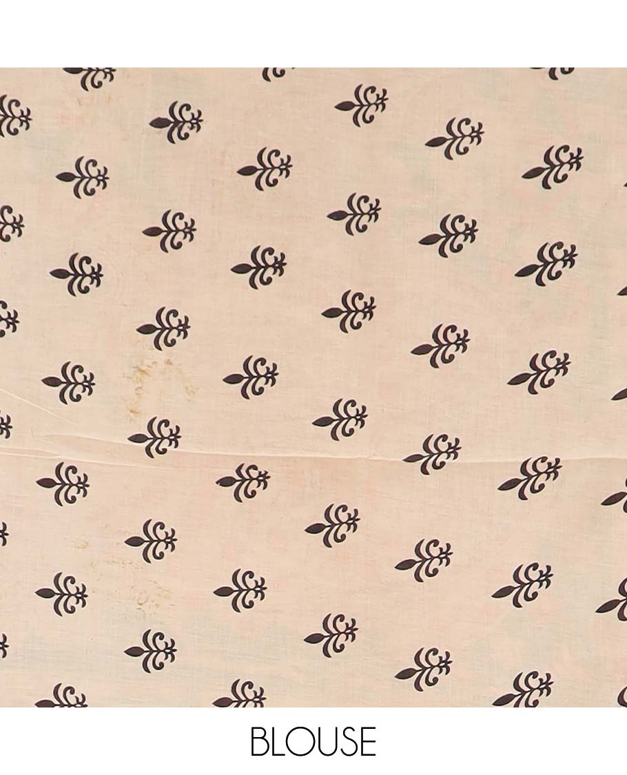 Green floral-peacock machine printed kalamkari cotton saree, contrast lotus printed border, and pallu of floral-peacock print