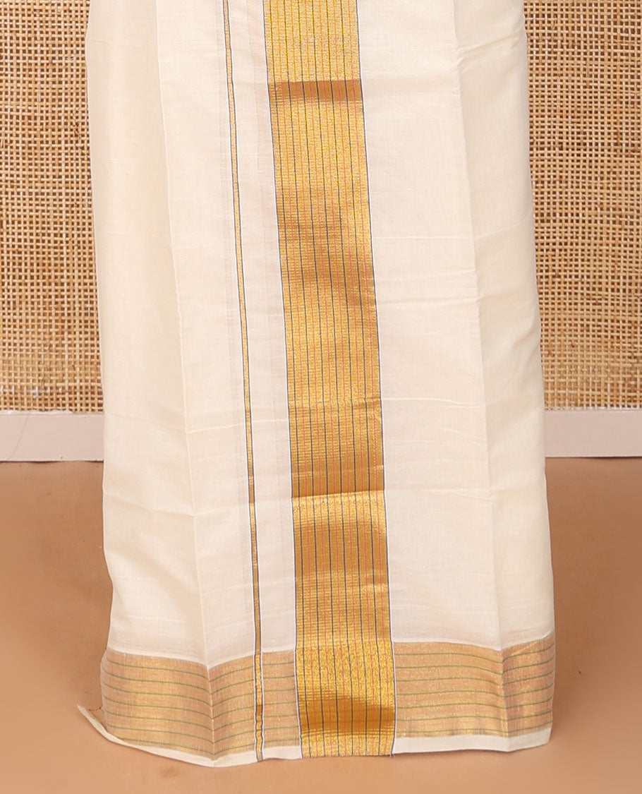 Cream Kerala mundu set with contrast printed border