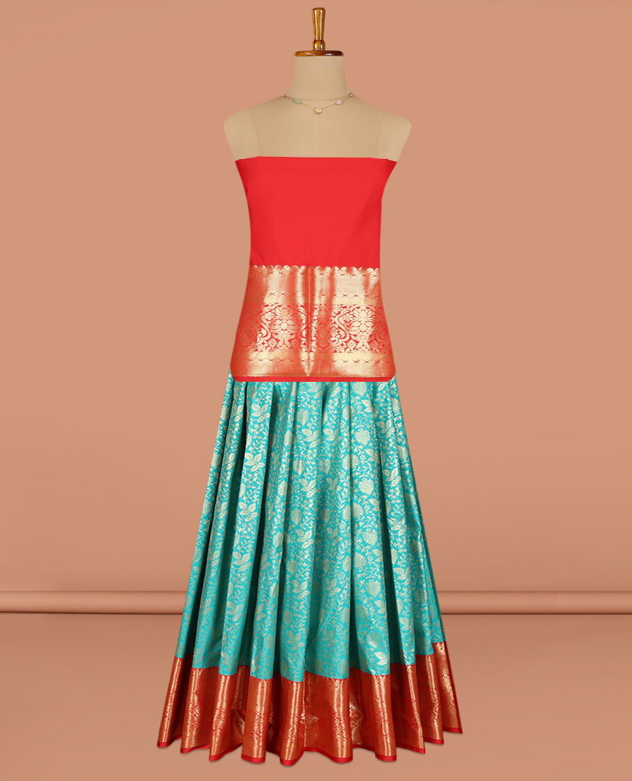 Blue Art Silk Pavadai Material Set