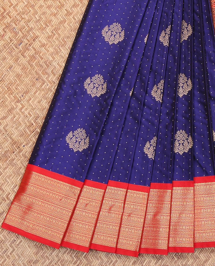 Blue Budget Silk Saree, Elegantly Decorated with Zari Buttas All Over Its Body, Complemented by a Contrast Traditional Zari Design Border, Intricately Designed Pallu, and Paired with a Contrast Blouse