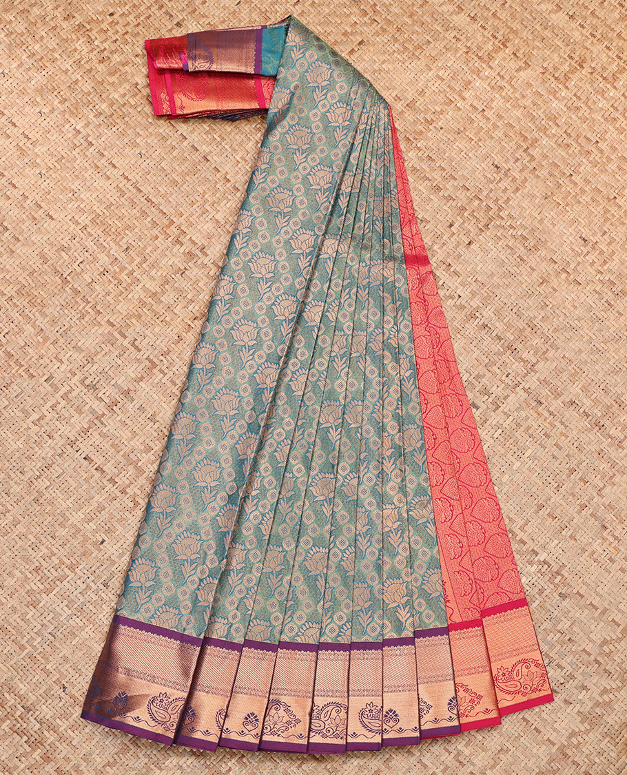 Blue Budget Silk Saree, Enriched with Jacquard, Complemented by a Contrast Traditional Zari Border, Grand Pallu, and a Contrast Blouse