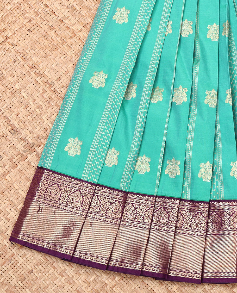 Blue Budget Silk Saree, Majestically Detailed with Zari Buttas and Stripes, Complemented by a Contrast Traditional Border, Grand Pallu, and Contrast Blouse