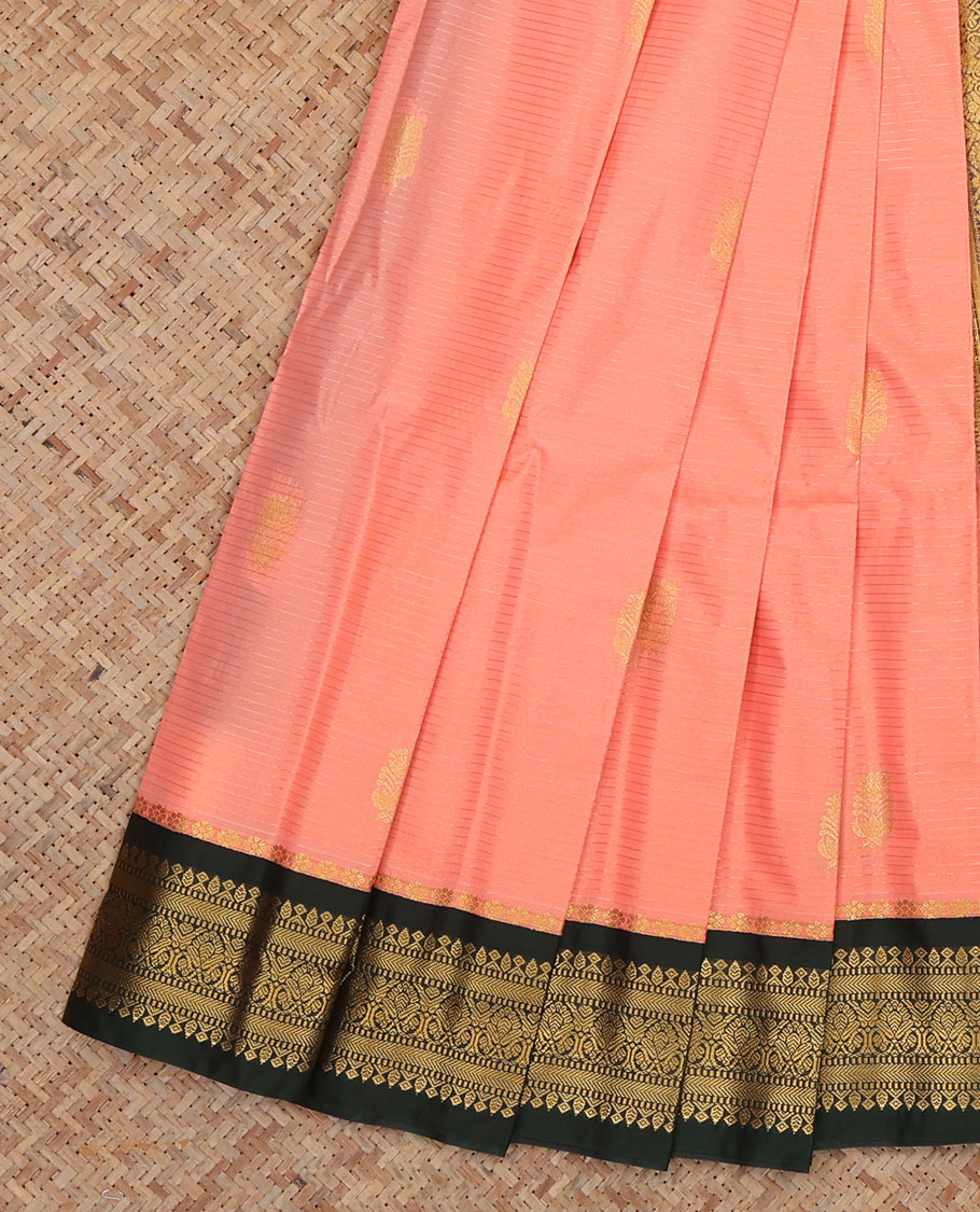 Pink Budget Silk Saree, Graced with Zari Buttas and Stripes, Complemented by Contrast Traditional Zari Border, a Jaal Pallu and a Contrast Blouse